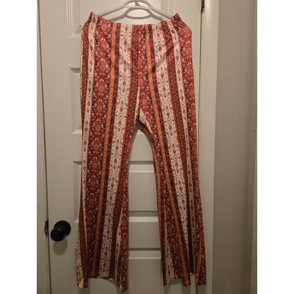 Orange Print Flare Leg Pants by Shein size L petite